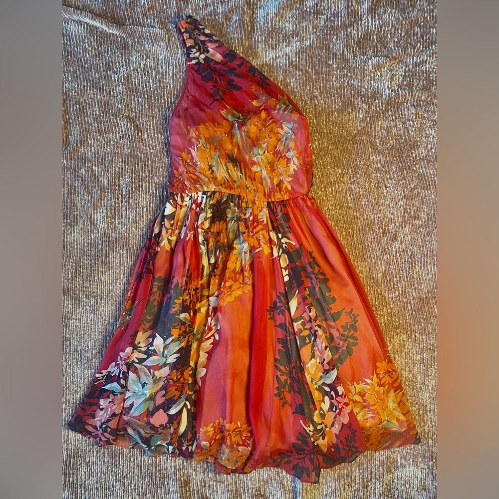 New Floral Tracy Reese One-Shoulder women’s chiffon Grecian dress 6